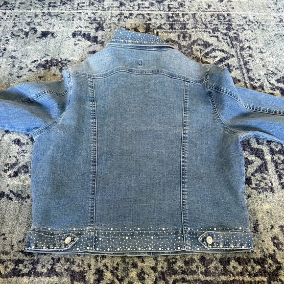 Y2K Christine Alexander Bedazzled Cropped Medium Wash Denim Jacket Size Small - Picture 4 of 7
